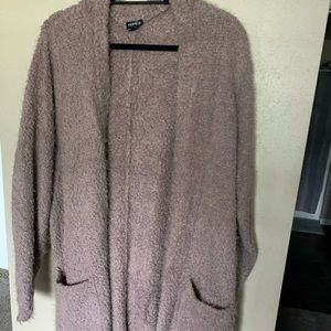 Fuzzy taupe longline sweater